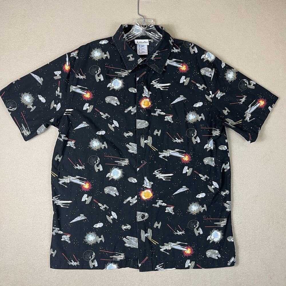 Disney Parks Shirt Mens S Black Star Wars Graphic Print Button Up Short Sleeve